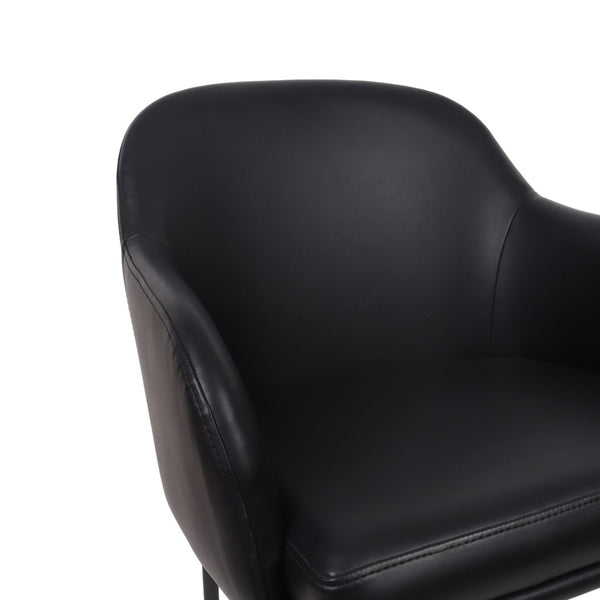 English Elm Armchair Set of 2 Vegan Leather Mid-century Accent Chairs with Tapered Metal Legs Black B365P504281