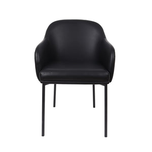 English Elm Armchair Set of 2 Vegan Leather Mid-century Accent Chairs with Tapered Metal Legs Black B365P504281