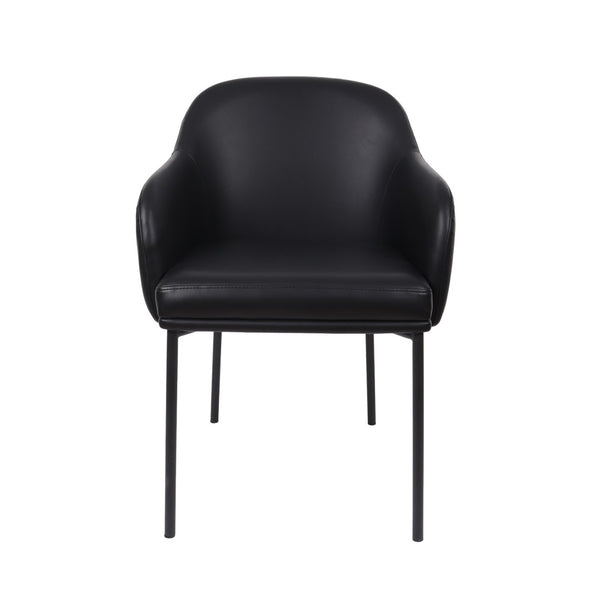 English Elm Armchair Set of 2 Vegan Leather Mid-century Accent Chairs with Tapered Metal Legs Black B365P504281