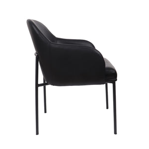 English Elm Armchair Set of 2 Vegan Leather Mid-century Accent Chairs with Tapered Metal Legs Black B365P504281