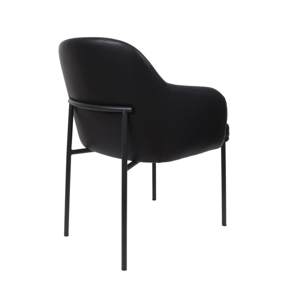 English Elm Armchair Set of 2 Vegan Leather Mid-century Accent Chairs with Tapered Metal Legs Black B365P504281
