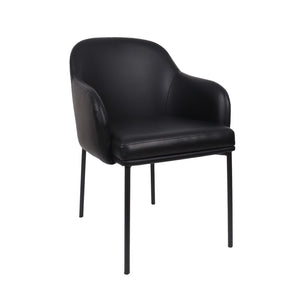 English Elm Armchair Set of 2 Vegan Leather Mid-century Accent Chairs with Tapered Metal Legs Black B365P504281