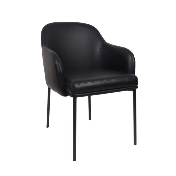 English Elm Armchair Set of 2 Vegan Leather Mid-century Accent Chairs with Tapered Metal Legs Black B365P504281
