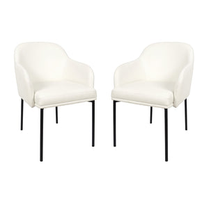 English Elm Armchair Set of 2 Vegan Leather Mid-century Accent Chairs with Tapered Metal Legs Ivory B365P504282