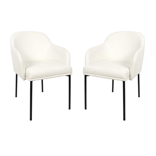 English Elm Armchair Set of 2 Vegan Leather Mid-century Accent Chairs with Tapered Metal Legs Ivory B365P504282