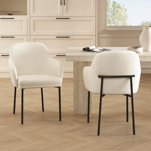 English Elm Armchair Set of 2 Vegan Leather Mid-century Accent Chairs with Tapered Metal Legs Ivory B365P504282