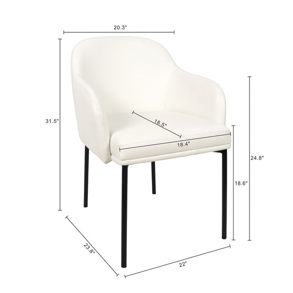 English Elm Armchair Set of 2 Vegan Leather Mid-century Accent Chairs with Tapered Metal Legs Ivory B365P504282