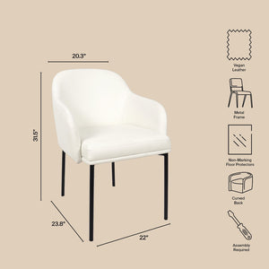 English Elm Armchair Set of 2 Vegan Leather Mid-century Accent Chairs with Tapered Metal Legs Ivory B365P504282