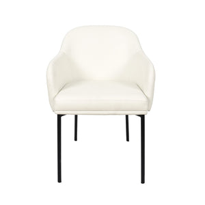 English Elm Armchair Set of 2 Vegan Leather Mid-century Accent Chairs with Tapered Metal Legs Ivory B365P504282