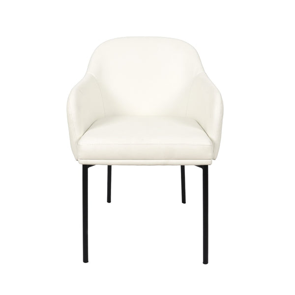 English Elm Armchair Set of 2 Vegan Leather Mid-century Accent Chairs with Tapered Metal Legs Ivory B365P504282
