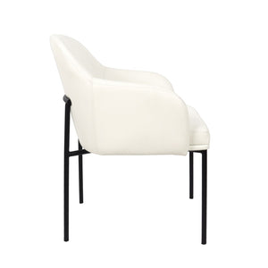 English Elm Armchair Set of 2 Vegan Leather Mid-century Accent Chairs with Tapered Metal Legs Ivory B365P504282