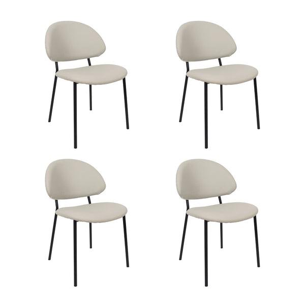 English Elm Side Dining Chair Set of 4 Vegan Leather Curved Back Metal Frame Modern Neutral Stone Gray B365P504283