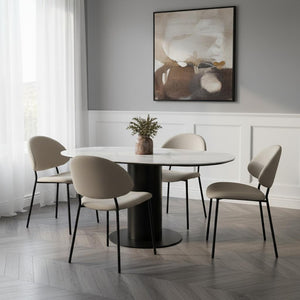English Elm Side Dining Chair Set of 4 Vegan Leather Curved Back Metal Frame Modern Neutral Stone Gray B365P504283