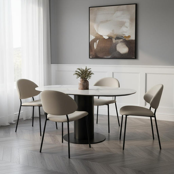 English Elm Side Dining Chair Set of 4 Vegan Leather Curved Back Metal Frame Modern Neutral Stone Gray B365P504283