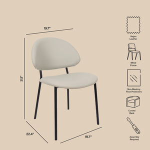 English Elm Side Dining Chair Set of 4 Vegan Leather Curved Back Metal Frame Modern Neutral Stone Gray B365P504283