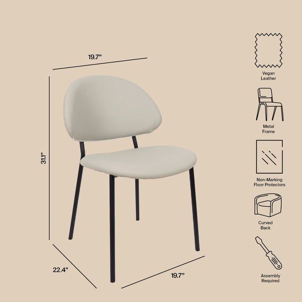 English Elm Side Dining Chair Set of 4 Vegan Leather Curved Back Metal Frame Modern Neutral Stone Gray B365P504283