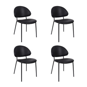 English Elm Side Dining Chair Set of 4 Vegan Leather Curved Back Metal Frame Modern Neutral Black B365P504284