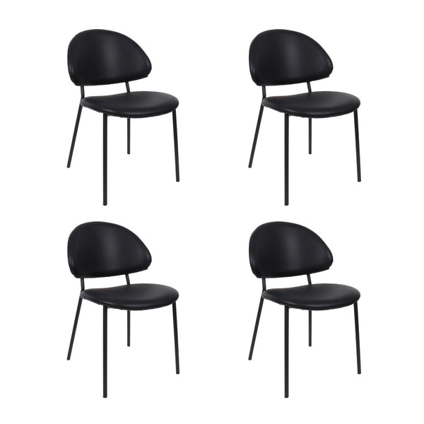 English Elm Side Dining Chair Set of 4 Vegan Leather Curved Back Metal Frame Modern Neutral Black B365P504284