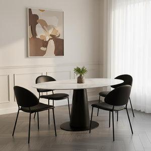 English Elm Side Dining Chair Set of 4 Vegan Leather Curved Back Metal Frame Modern Neutral Black B365P504284
