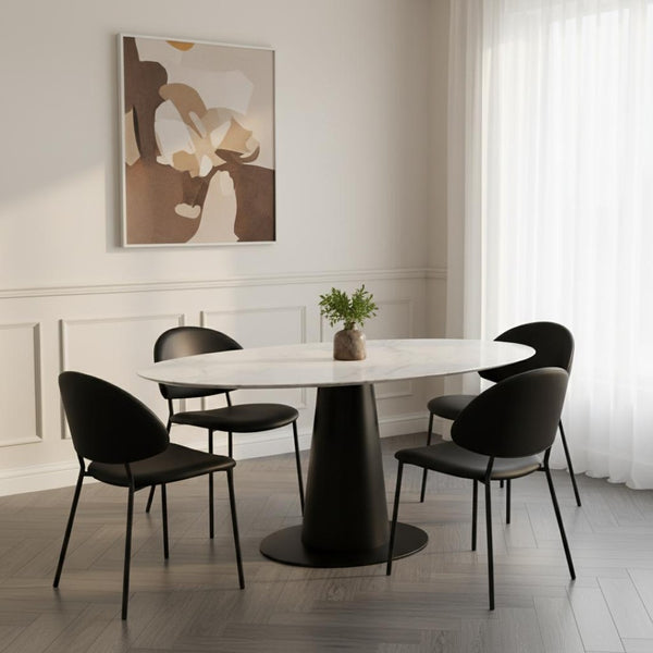 English Elm Side Dining Chair Set of 4 Vegan Leather Curved Back Metal Frame Modern Neutral Black B365P504284