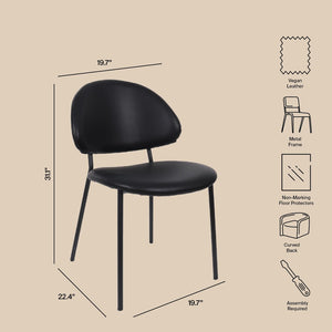 English Elm Side Dining Chair Set of 4 Vegan Leather Curved Back Metal Frame Modern Neutral Black B365P504284