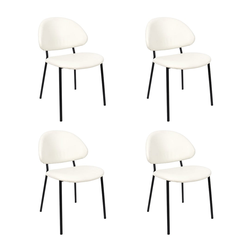 English Elm Side Dining Chair Set of 4 Vegan Leather Curved Back Metal Frame Modern Neutral Ivory B365P504285