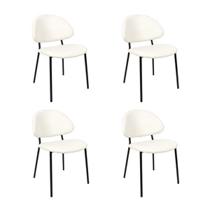 English Elm Side Dining Chair Set of 4 Vegan Leather Curved Back Metal Frame Modern Neutral Ivory B365P504285