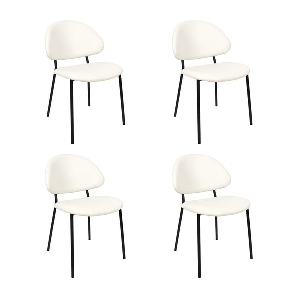 English Elm Side Dining Chair Set of 4 Vegan Leather Curved Back Metal Frame Modern Neutral Ivory B365P504285