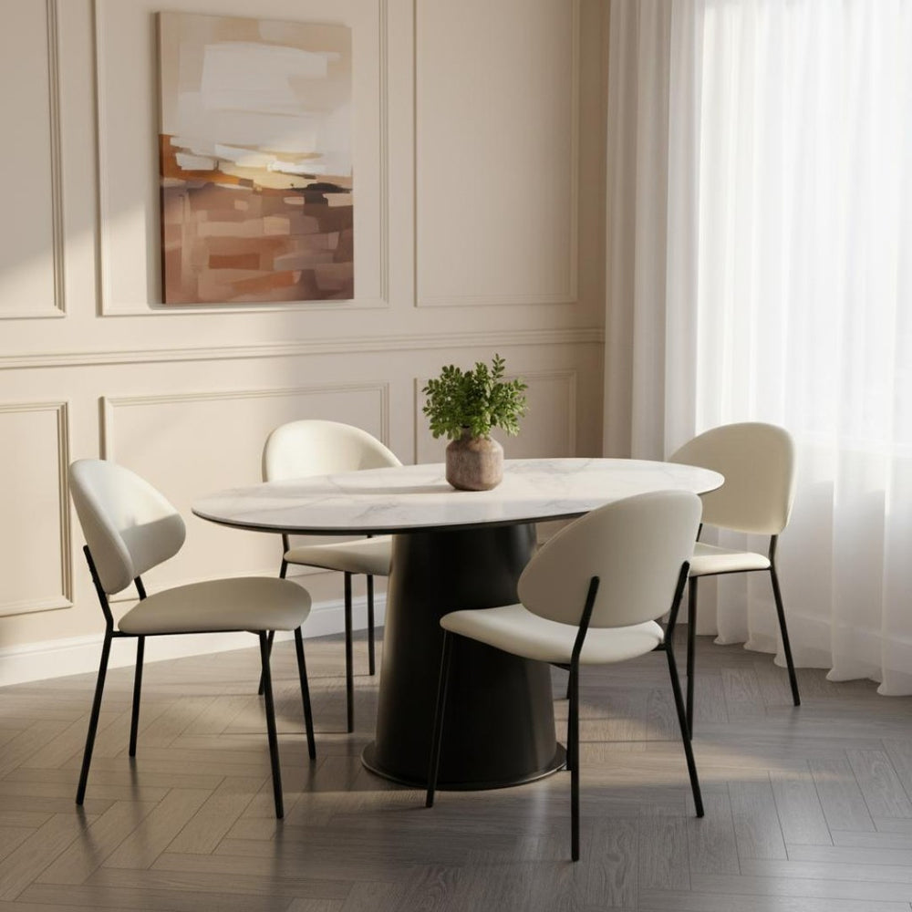 English Elm Side Dining Chair Set of 4 Vegan Leather Curved Back Metal Frame Modern Neutral Ivory B365P504285