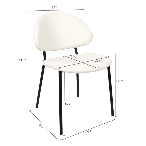 English Elm Side Dining Chair Set of 4 Vegan Leather Curved Back Metal Frame Modern Neutral Ivory B365P504285