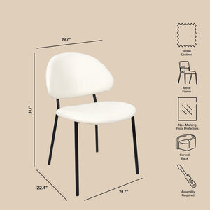 English Elm Side Dining Chair Set of 4 Vegan Leather Curved Back Metal Frame Modern Neutral Ivory B365P504285