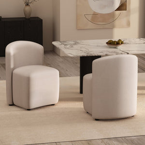 English Elm Side Chair Barrel Silhouette Woven Fabric Upholstered Sculptural Accent for Dining or Reading Beige B365P504286