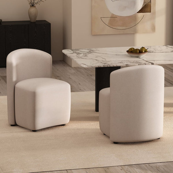 English Elm Side Chair Barrel Silhouette Woven Fabric Upholstered Sculptural Accent for Dining or Reading Beige B365P504286