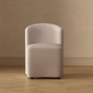 English Elm Side Chair Barrel Silhouette Woven Fabric Upholstered Sculptural Accent for Dining or Reading Beige B365P504286
