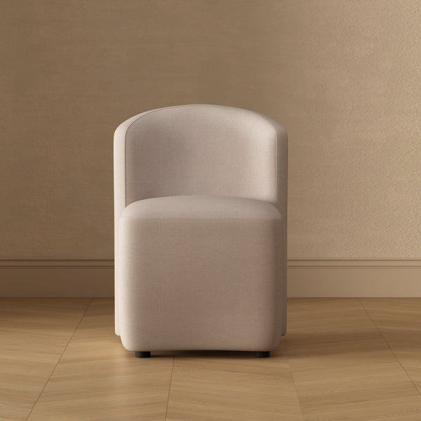 English Elm Side Chair Barrel Silhouette Woven Fabric Upholstered Sculptural Accent for Dining or Reading Beige B365P504286