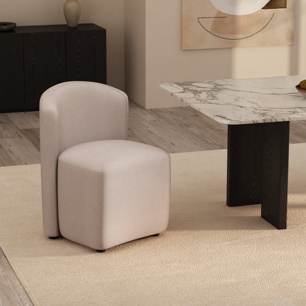 English Elm Side Chair Barrel Silhouette Woven Fabric Upholstered Sculptural Accent for Dining or Reading Beige B365P504286