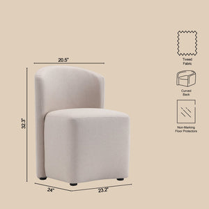 English Elm Side Chair Barrel Silhouette Woven Fabric Upholstered Sculptural Accent for Dining or Reading Beige B365P504286