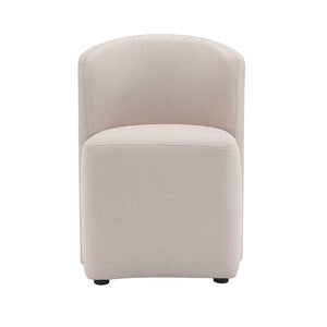 English Elm Side Chair Barrel Silhouette Woven Fabric Upholstered Sculptural Accent for Dining or Reading Beige B365P504286