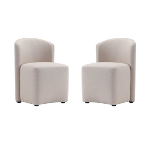 English Elm Side Chair Barrel Silhouette Woven Fabric Upholstered Sculptural Accent for Dining or Reading Beige B365P504286