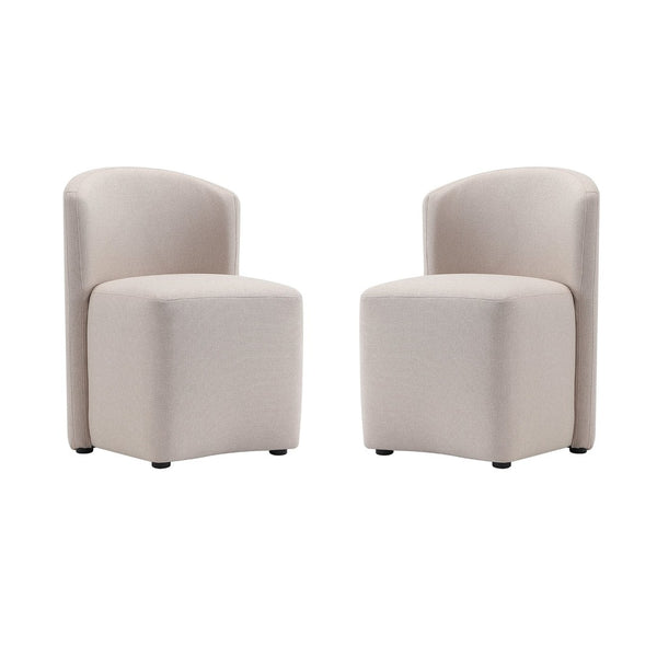 English Elm Side Chair Barrel Silhouette Woven Fabric Upholstered Sculptural Accent for Dining or Reading Beige B365P504286