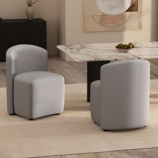 English Elm Side Chair Barrel Silhouette Woven Fabric Upholstered Sculptural Accent for Dining or Reading Light Grey B365P504287
