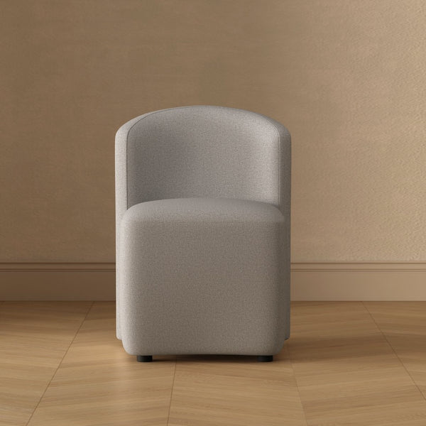 English Elm Side Chair Barrel Silhouette Woven Fabric Upholstered Sculptural Accent for Dining or Reading Light Grey B365P504287