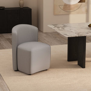 English Elm Side Chair Barrel Silhouette Woven Fabric Upholstered Sculptural Accent for Dining or Reading Light Grey B365P504287