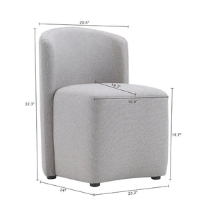 English Elm Side Chair Barrel Silhouette Woven Fabric Upholstered Sculptural Accent for Dining or Reading Light Grey B365P504287