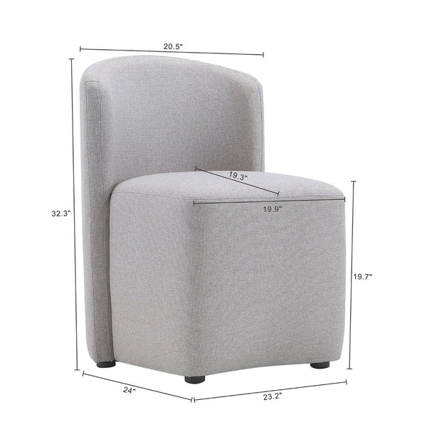 English Elm Side Chair Barrel Silhouette Woven Fabric Upholstered Sculptural Accent for Dining or Reading Light Grey B365P504287