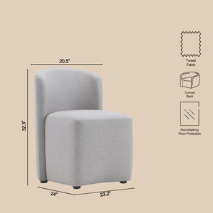 English Elm Side Chair Barrel Silhouette Woven Fabric Upholstered Sculptural Accent for Dining or Reading Light Grey B365P504287