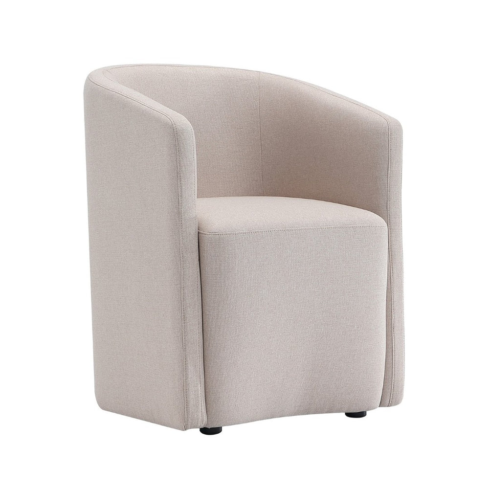English Elm Armchair Barrel Silhouette Woven Fabric Seat Sculptural Form for Dining or Living Spaces Beige B365P504288