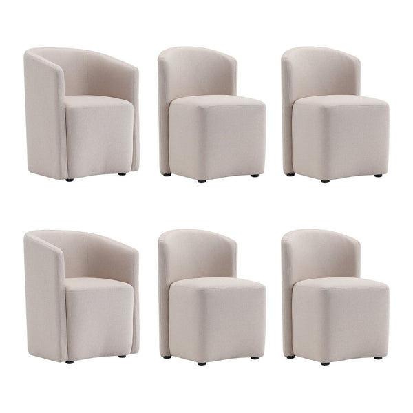 English Elm Armchair Barrel Silhouette Woven Fabric Seat Sculptural Form for Dining or Living Spaces Beige B365P504288