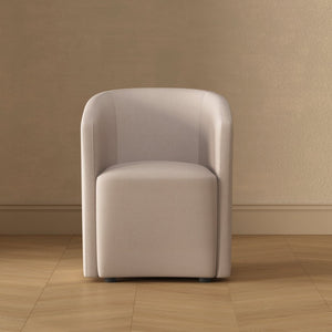 English Elm Armchair Barrel Silhouette Woven Fabric Seat Sculptural Form for Dining or Living Spaces Beige B365P504288