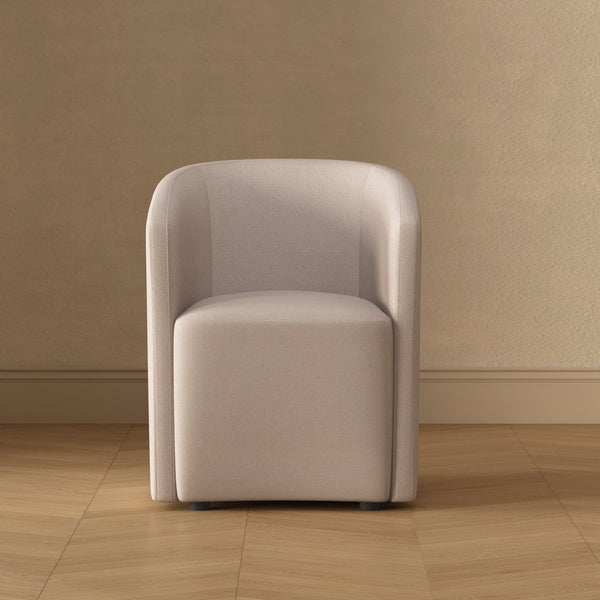 English Elm Armchair Barrel Silhouette Woven Fabric Seat Sculptural Form for Dining or Living Spaces Beige B365P504288
